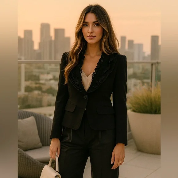 Joseph Ribkoff Ruffle Collar Blazer Size 8 - Picture 2 of 9